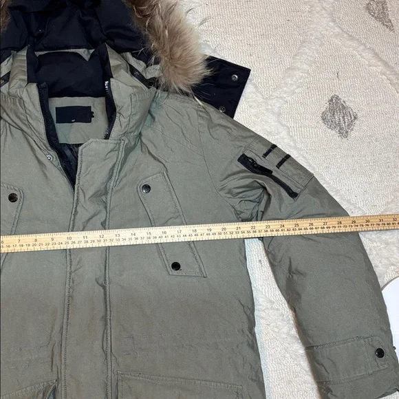 Men's Khaki Duck Down Parka with Fur Hood. - Picture 3 of 4
